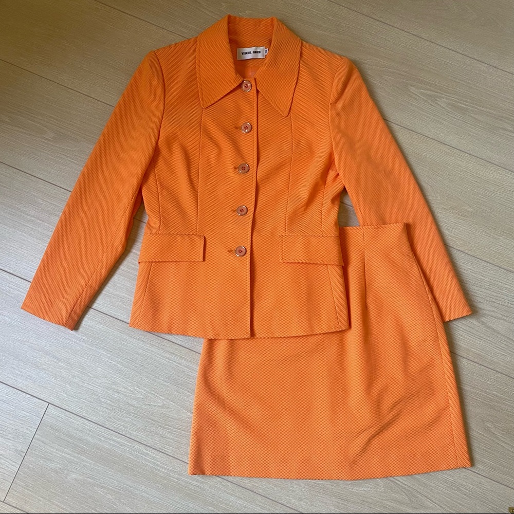 retro orange skirt suit